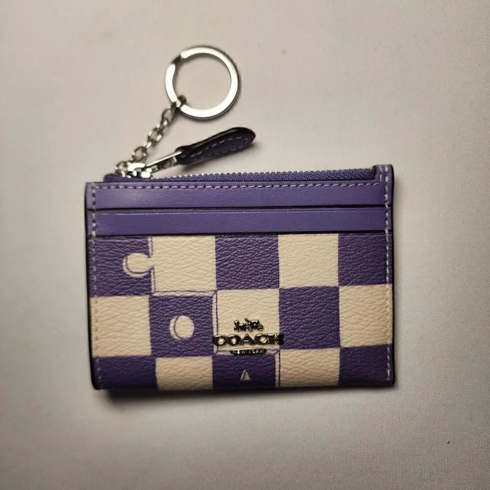 NWT COACH CR825 Mini Skinny Id Case CheckerboardβPrintβLightβViolet